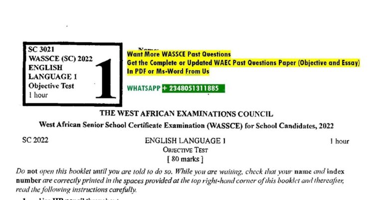 English Language WAEC Past Questions 2022